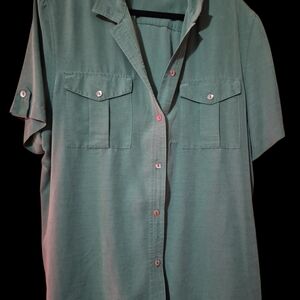 Alfred Dunner Teal Button-Up Blouse